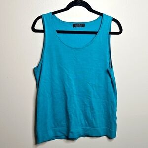 August Silk Turquoise Aqua Blue Tank Blouse Cami L XL